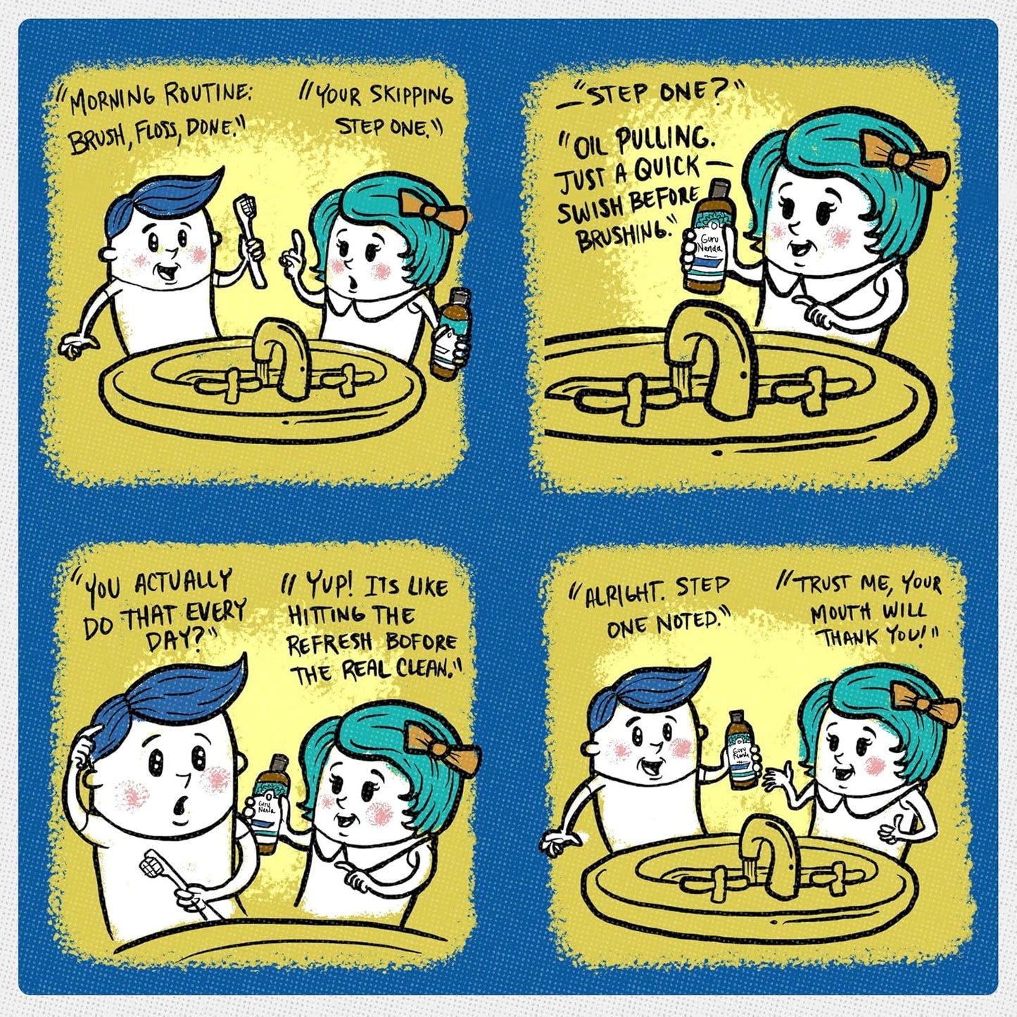 GuruNanda CocoMint Oil Pulling Mouthwash for Complete Oral Hygiene, 7 Essential Oils & Vitamins for Happy Teeth & Gums & Fresh Breath, Alcohol-Free, 16 oz