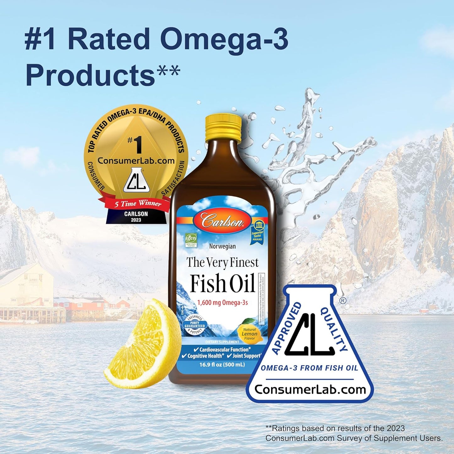 Carlson - Cod Liver Oil, 1100 mg Omega-3s, Plus Vitamins A and D3, Wild Caught Norwegian Arctic Cod Liver Oil, Sustainably Sourced Nordic Fish Oil Liquid, Unflavored, 250 mL (8.4 Fl Oz)