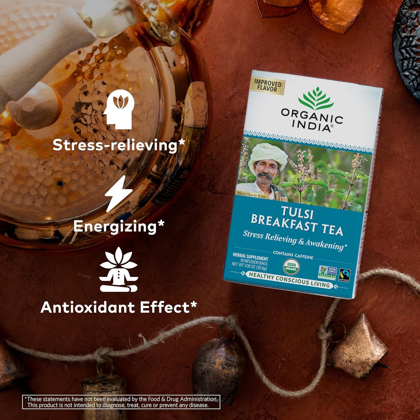 ORGANIC INDIA Tulsi Moringa Tea Bags - Holy Basil, Lemongrass, Moringa Leaves, Stress Relieving & Nourishing, Immune Support Tea, Vegan, Certified Organic, Caffeine-Free - 18 Infusion Bags, 6 Pack