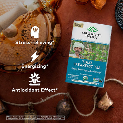ORGANIC INDIA Tulsi Moringa Tea Bags - Holy Basil, Lemongrass, Moringa Leaves, Stress Relieving & Nourishing, Immune Support Tea, Vegan, Certified Organic, Caffeine-Free - 18 Infusion Bags, 6 Pack