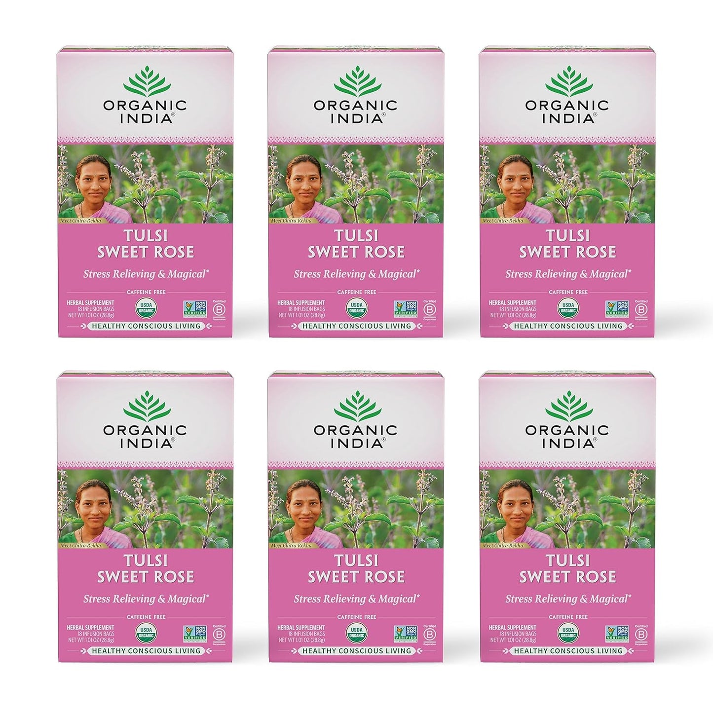 ORGANIC INDIA Tulsi Moringa Tea Bags - Holy Basil, Lemongrass, Moringa Leaves, Stress Relieving & Nourishing, Immune Support Tea, Vegan, Certified Organic, Caffeine-Free - 18 Infusion Bags, 6 Pack