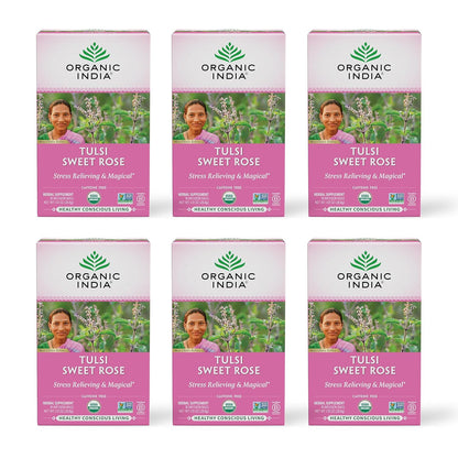 ORGANIC INDIA Tulsi Moringa Tea Bags - Holy Basil, Lemongrass, Moringa Leaves, Stress Relieving & Nourishing, Immune Support Tea, Vegan, Certified Organic, Caffeine-Free - 18 Infusion Bags, 6 Pack