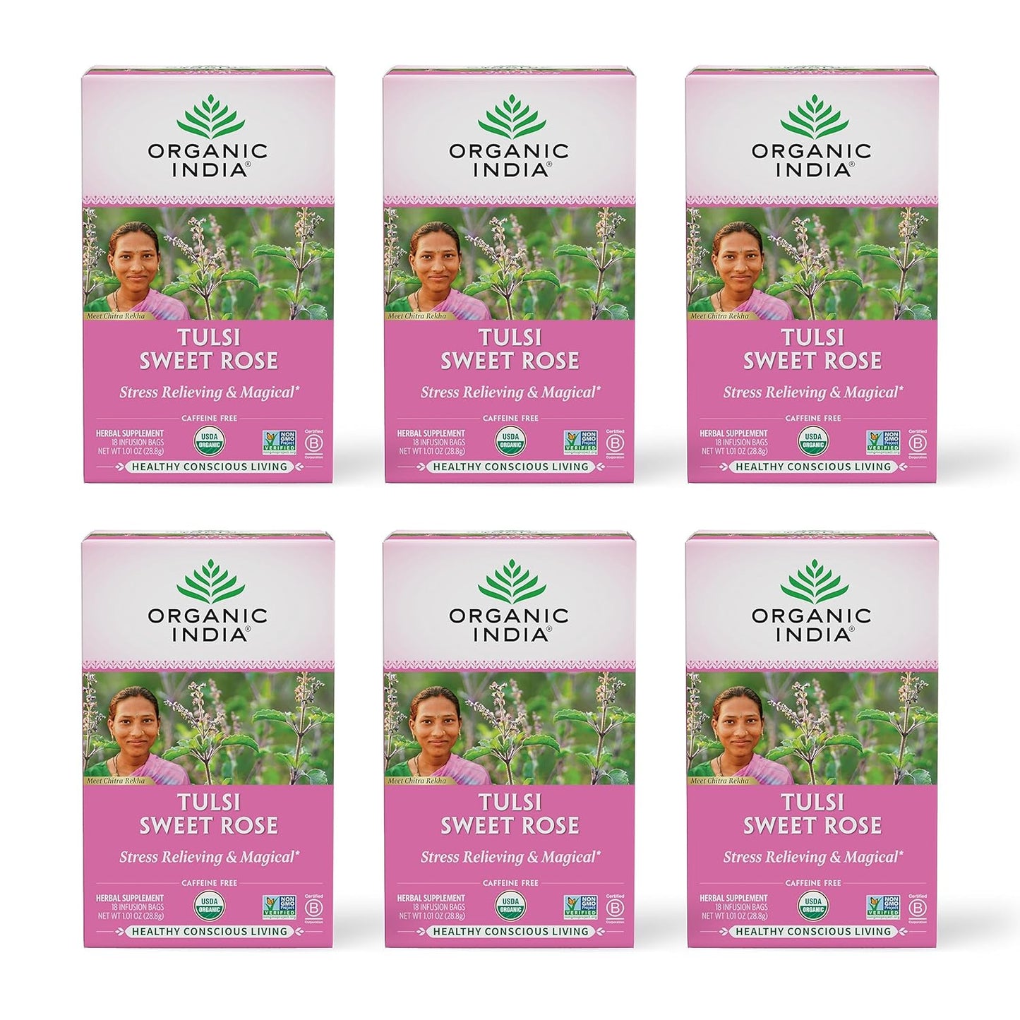 ORGANIC INDIA Tulsi Moringa Tea Bags - Holy Basil, Lemongrass, Moringa Leaves, Stress Relieving & Nourishing, Immune Support Tea, Vegan, Certified Organic, Caffeine-Free - 18 Infusion Bags, 6 Pack