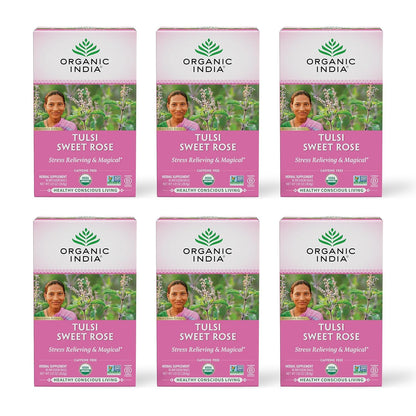 ORGANIC INDIA Tulsi Moringa Tea Bags - Holy Basil, Lemongrass, Moringa Leaves, Stress Relieving & Nourishing, Immune Support Tea, Vegan, Certified Organic, Caffeine-Free - 18 Infusion Bags, 6 Pack