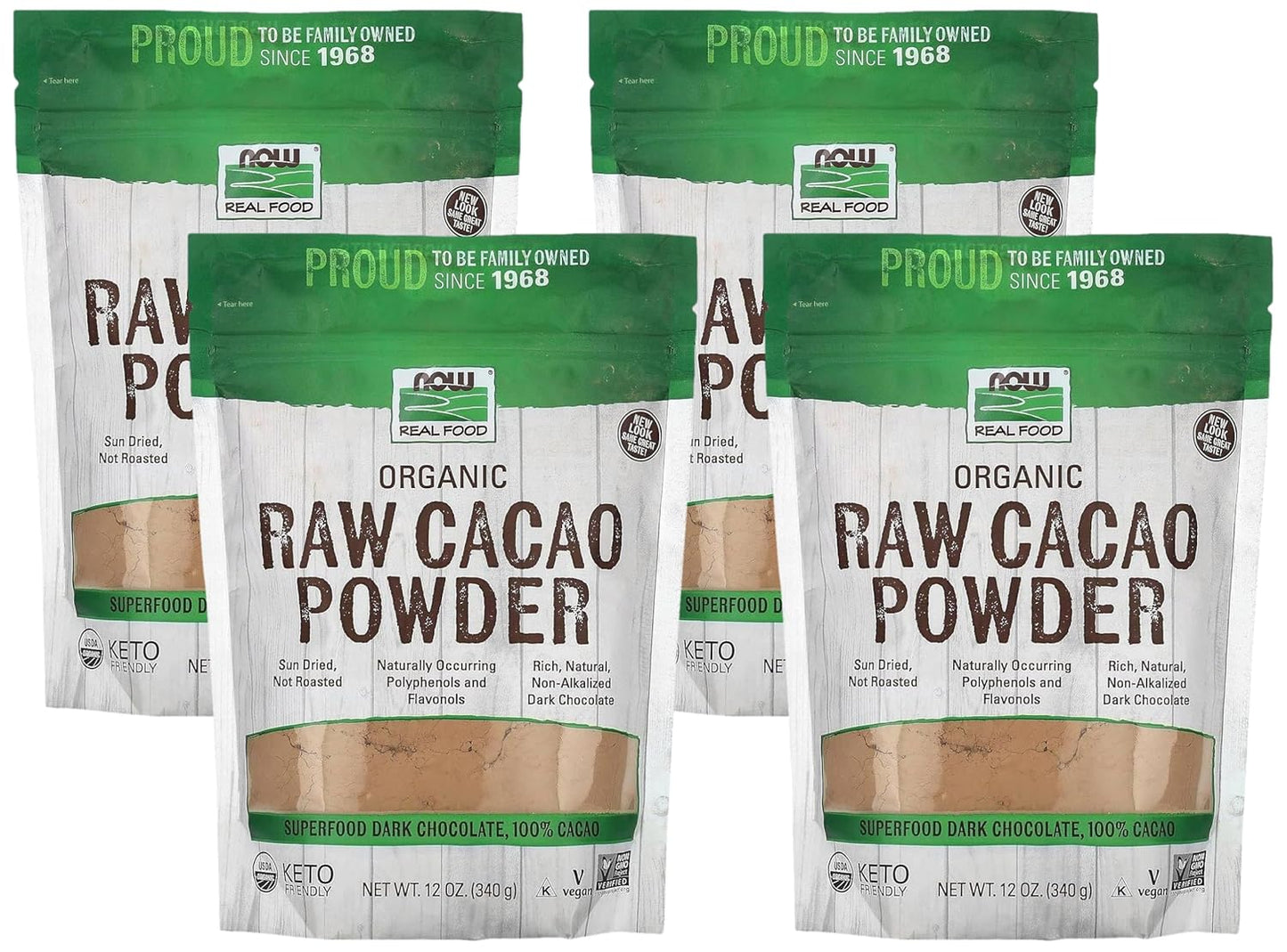 NOW Foods, Organic Raw Cacao Powder, with Polyphenols and Flavonols, Sun-Dried, Intensely Rich Flavor, 12-Ounce (Packaging May Vary)