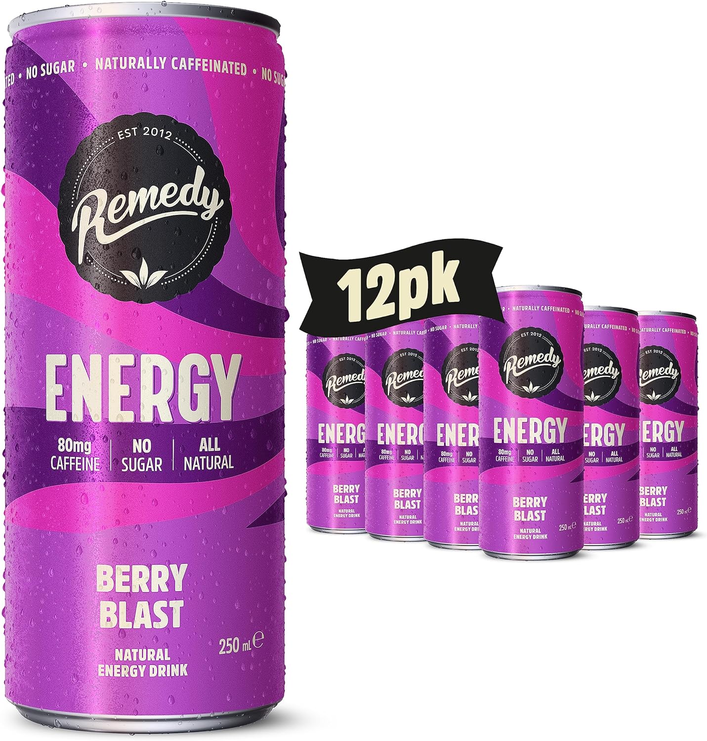 Remedy Natural Energy Drink - Tropical Twist - Natural Caffeine - Sugar Free & Low Calorie - Kombucha Energy Drink with Probiotics for Gut Health - 250ml