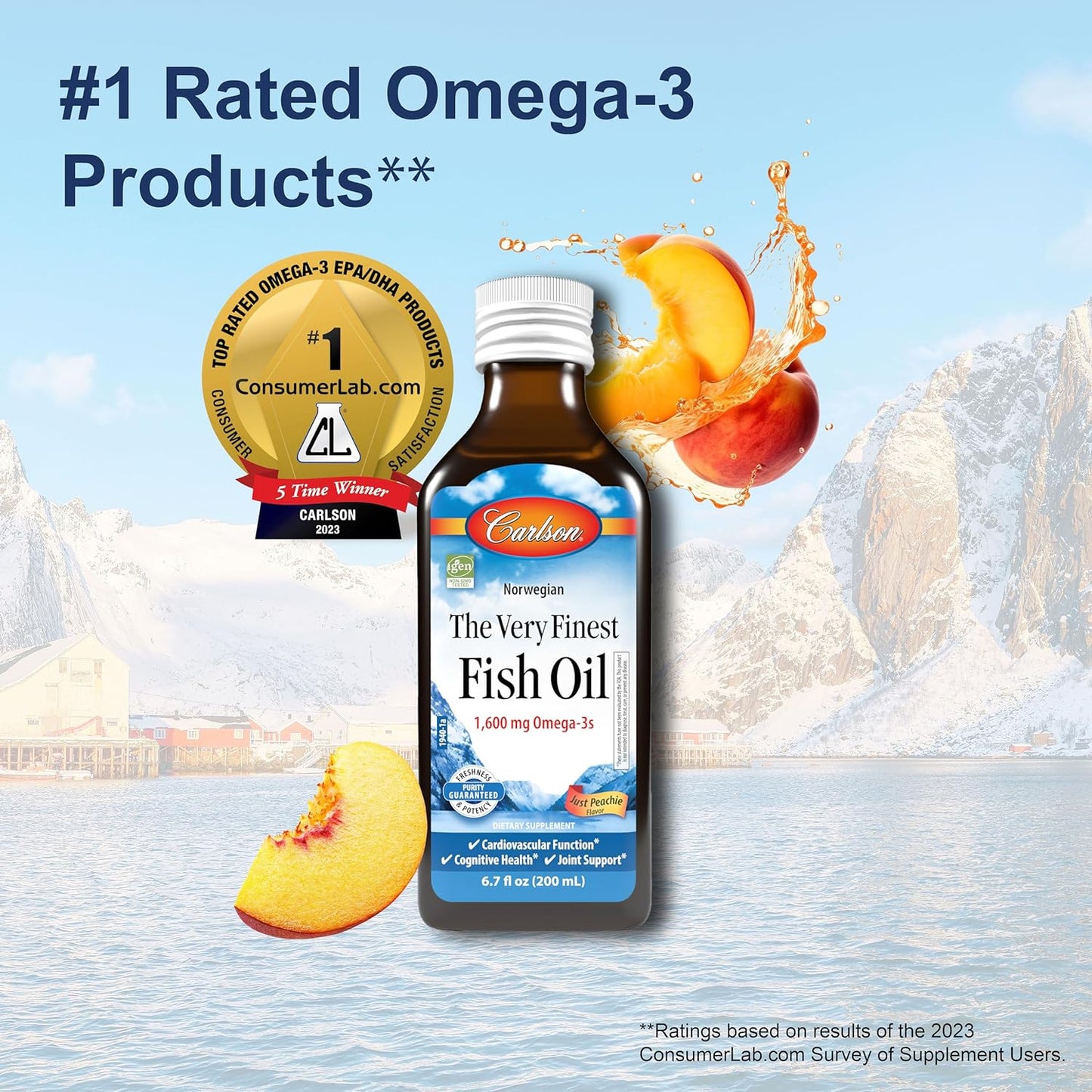 Carlson - Cod Liver Oil, 1100 mg Omega-3s, Plus Vitamins A and D3, Wild Caught Norwegian Arctic Cod Liver Oil, Sustainably Sourced Nordic Fish Oil Liquid, Unflavored, 250 mL (8.4 Fl Oz)