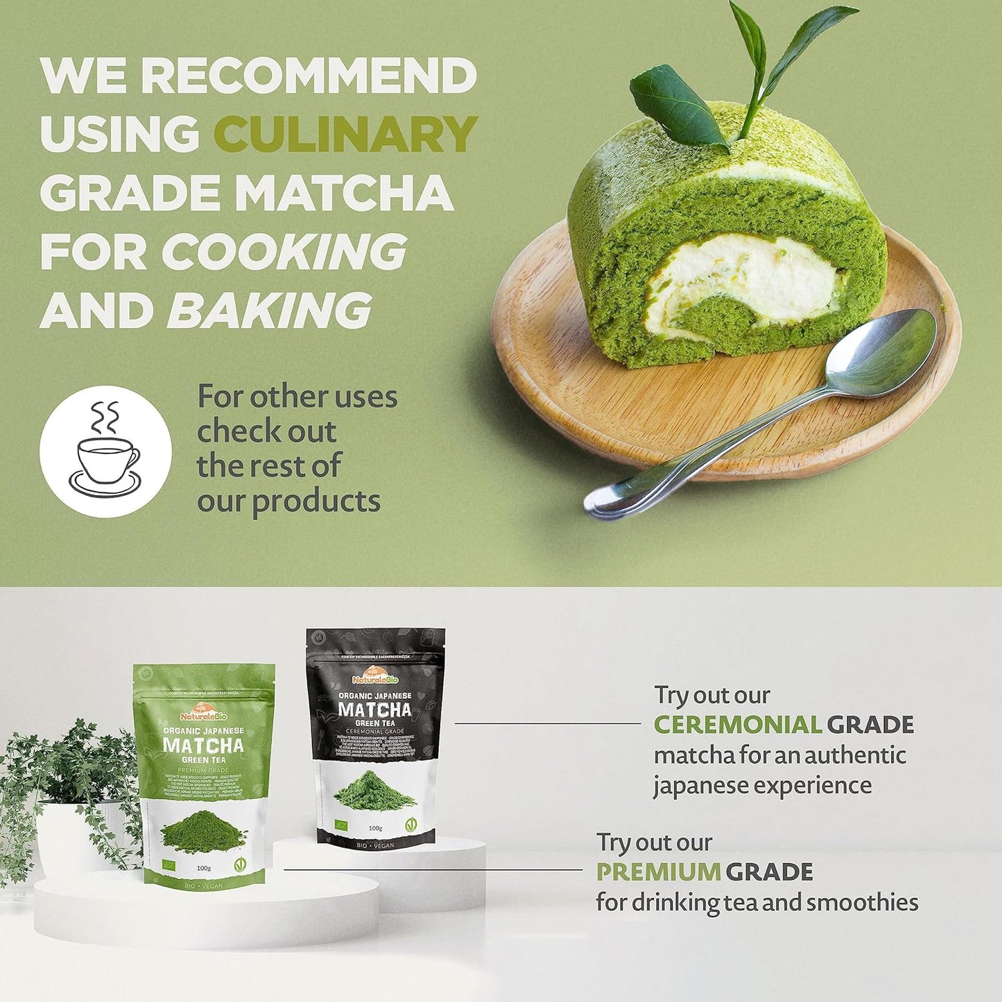 Japanese Organic Matcha Green Tea Powder - Culinary Grade - 100 gr. Tea Produced in Japan, Uji, Kyoto. Use for Cooking, Baking, Smoothie Making and with Milk. Vegan & Vegetarian Friendly