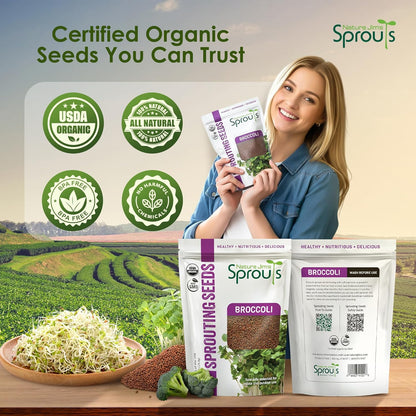 Nature Jims Broccoli Sprouts & Radish Seeds – Organic Broccoli Sprouts, Organic Radish Seeds, Non-GMO for Indoor/Outdoor Growing, Microgreens Bundle, 8oz + 16oz