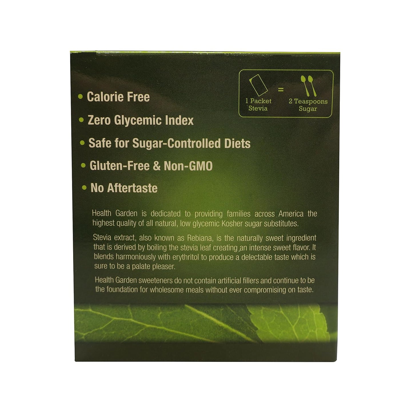 Health Garden Stevia Sweetener Powder - All Natural - Kosher - Gluten and Sugar Free - Keto Friendly (100 Packets)