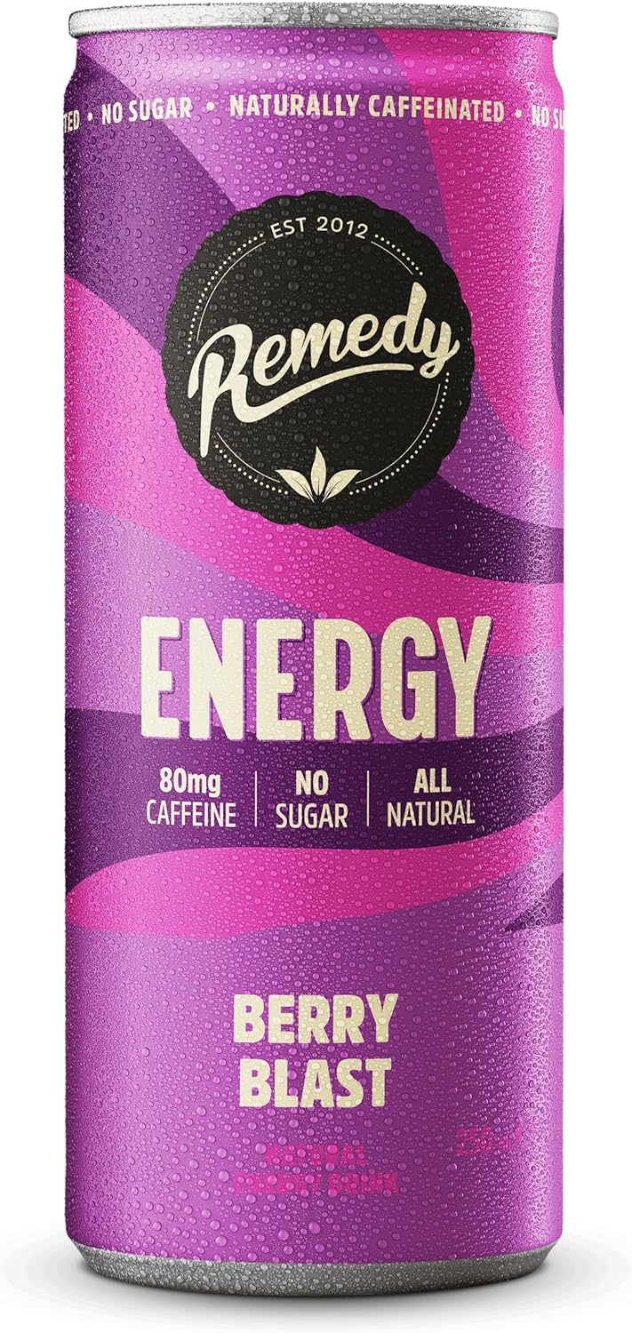 Remedy Natural Energy Drink - Tropical Twist - Natural Caffeine - Sugar Free & Low Calorie - Kombucha Energy Drink with Probiotics for Gut Health - 250ml