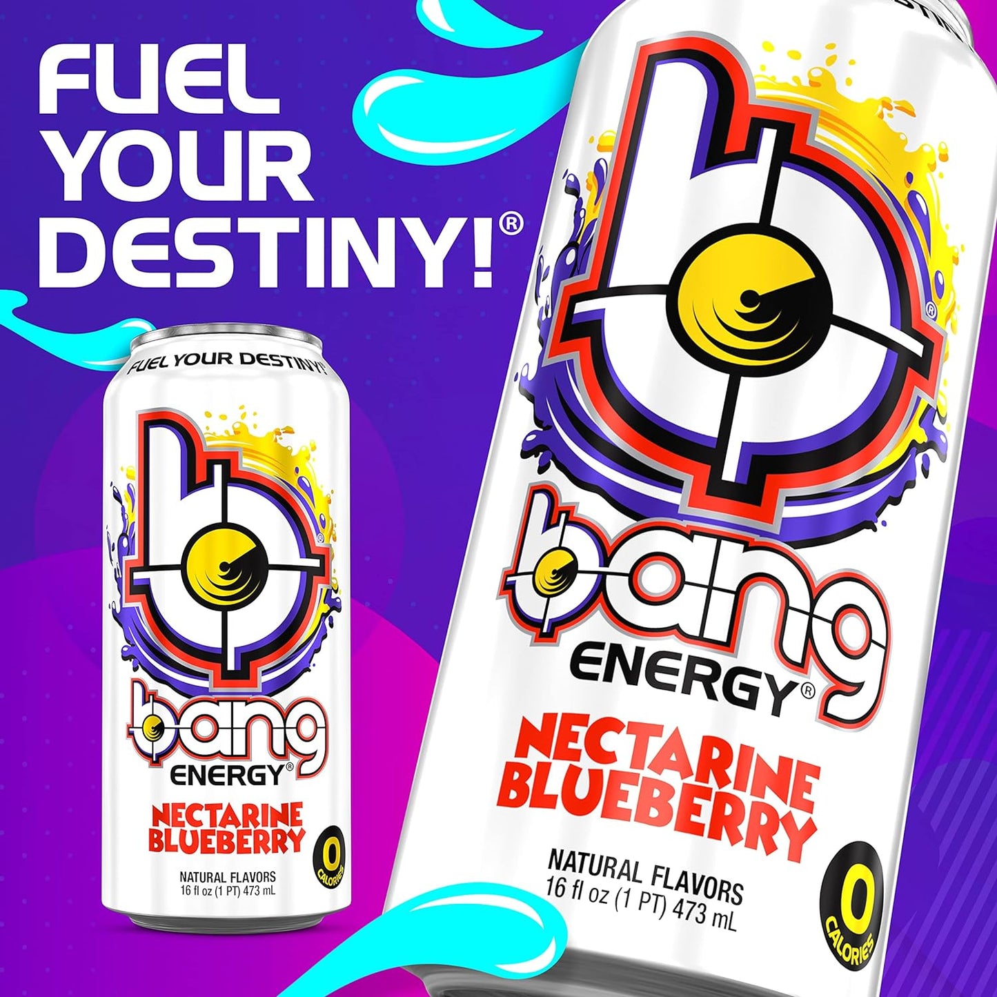 Bang Energy Nectarine Blueberry, Sugar-Free Energy Drink , 16-Ounce.