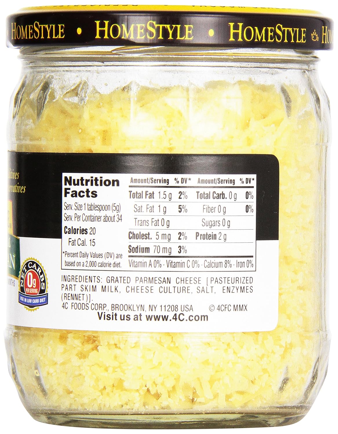 4C Grated Cheese-Homestyle, Parmesan Jar, 6 Ounce