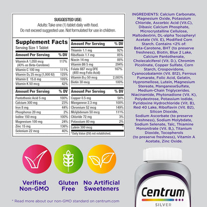 Centrum Silver Women's Multivitamin for Women 50 Plus, Multivitamin/Multimineral Supplement with Vitamin D3, B Vitamins, Non-GMO Ingredients, Supports Memory and Cognition in Older Adults - 100 Ct