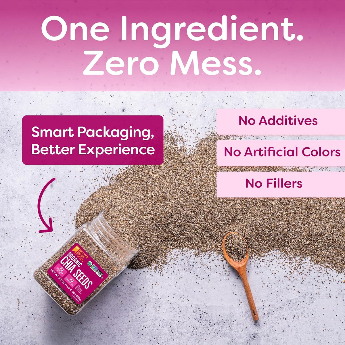 Betterbody Foods Organic Chia Seeds With Omega-3, Non-gmo, 567 gm