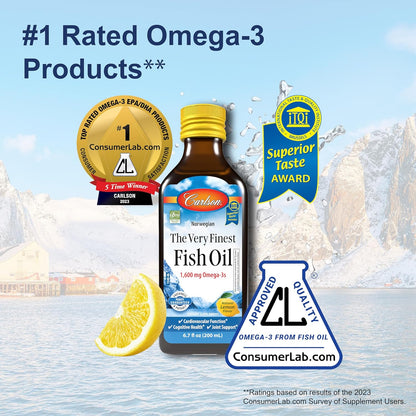 Carlson - Cod Liver Oil, 1100 mg Omega-3s, Plus Vitamins A and D3, Wild Caught Norwegian Arctic Cod Liver Oil, Sustainably Sourced Nordic Fish Oil Liquid, Unflavored, 250 mL (8.4 Fl Oz)