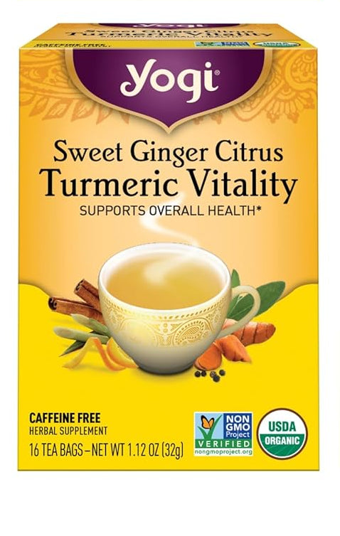 Yogi Tea Sweet Ginger Citrus Turmeric Vitality - 16 Bags per Pack (6 Packs) - Organic Ginger & Turmeric Root Tea - Supports Well-being - Includes Cinnamon Bark & More