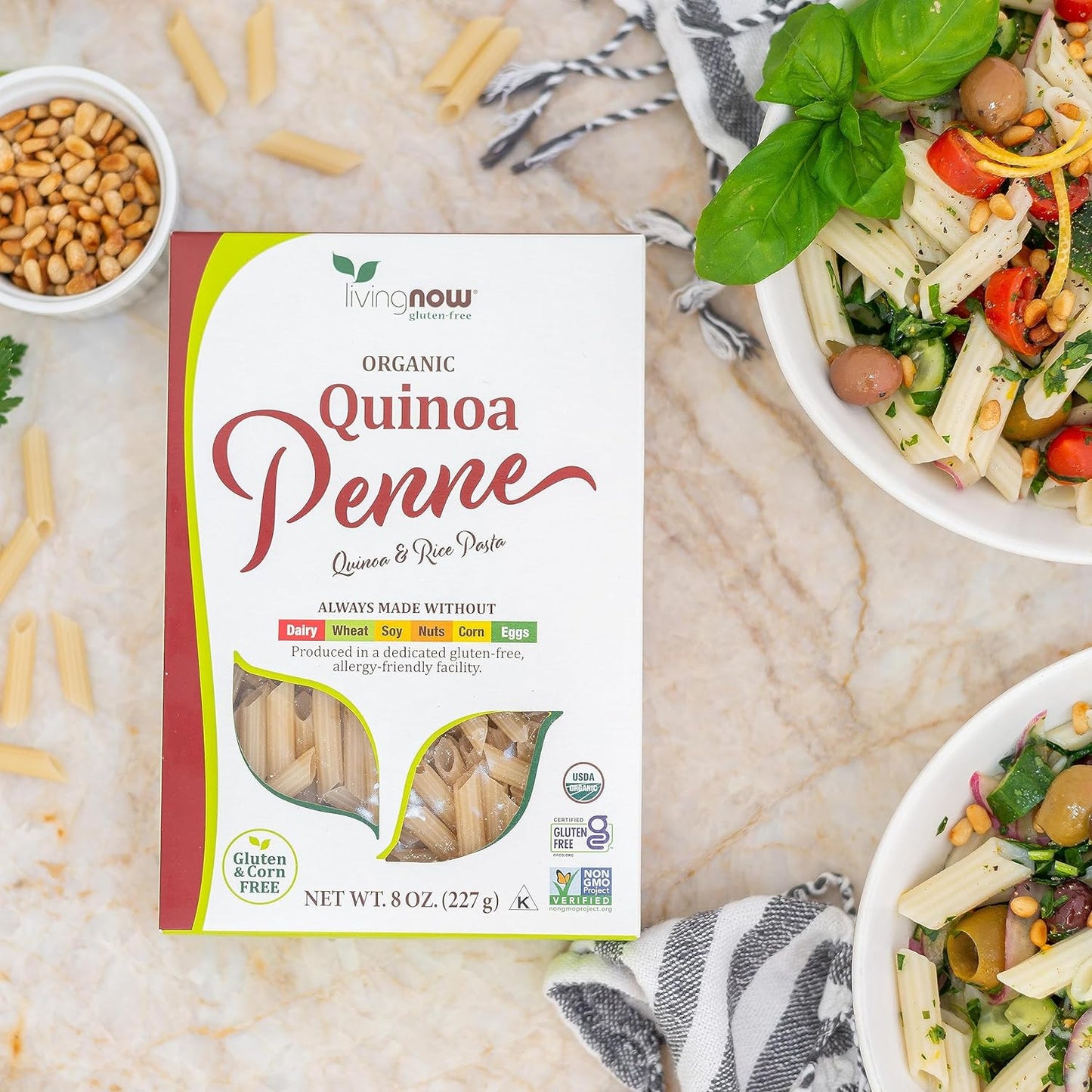 NOW Foods, Organic Quinoa Penne, Gluten-Free, Corn-Free, Non-GMO, Quinoa and Rice Pasta, 8-Ounce