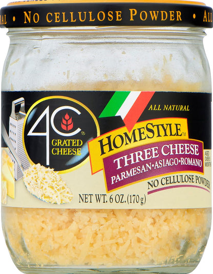 4C, Grated Cheese Homestyle Three Cheese Parmesan Asiago Romano, 6 Ounce