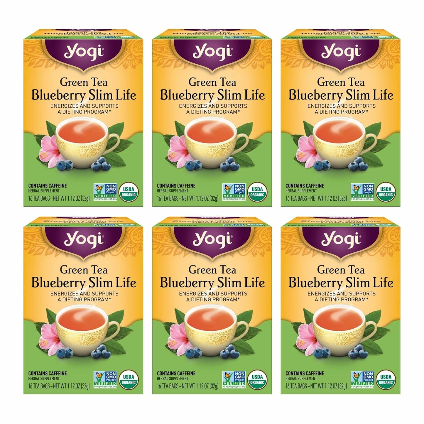 Yogi Tea - Green Tea Blueberry Slim Life (4 Pack) - Energizes and Supports a Dieting Program with Garcinia Cambogia - Contains Caffeine - 64 Organic Tea Bags
