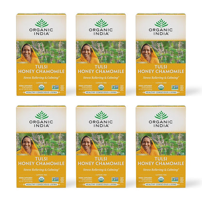 ORGANIC INDIA Tulsi Moringa Tea Bags - Holy Basil, Lemongrass, Moringa Leaves, Stress Relieving & Nourishing, Immune Support Tea, Vegan, Certified Organic, Caffeine-Free - 18 Infusion Bags, 6 Pack