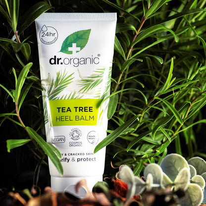 Dr Organic Tea Tree Heel Balm, for Dry & Cracked Feet, Cleansing, with Natural Sunflower Oil, Vegan, Cruelty Free, Paraben & SLS Free, Certified Organic, 100 ml