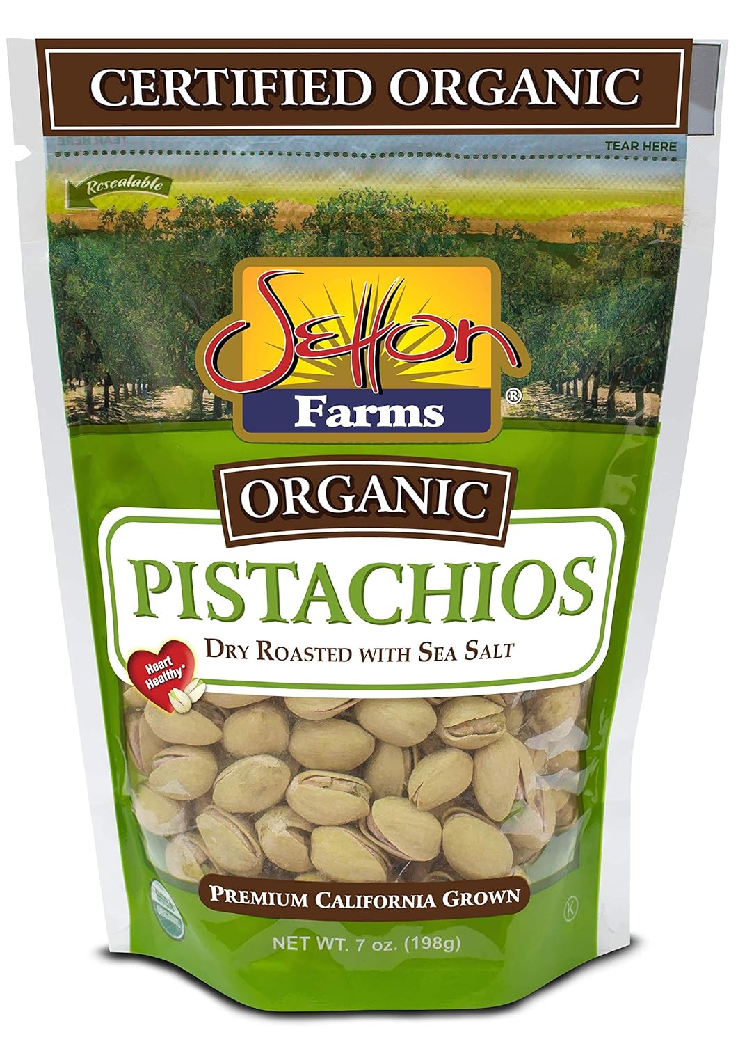 Setton Farms Premium Organic Pistachios, Dry Roasted With Sea Salt, 7 Oz Resealable Bag