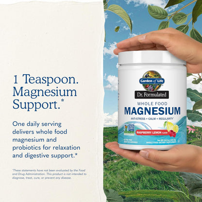 Garden of Life Dr. Formulated Magnesium Powder, Raspberry Lemon, 85 Doses
