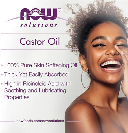 NOW Foods Solutions, Castor Oil, 100% Pure Versatile Skin Care, Multi-Purpose Skin Softener, 16-Ounce