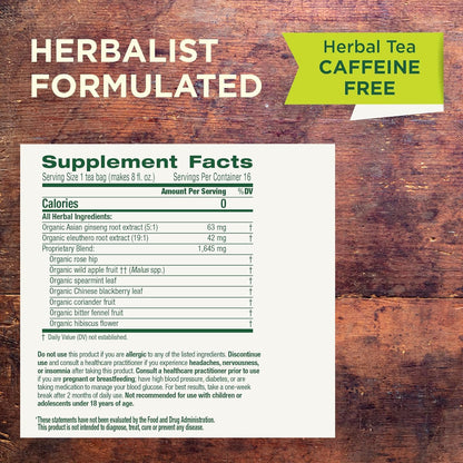 Traditional Medicinals Tea, Organic Stress Ease Focus, with Adaptogens, Everyday Balanced Energy, Ginseng Wild Apple Mint, 16 Tea Bags (Pack of 2)