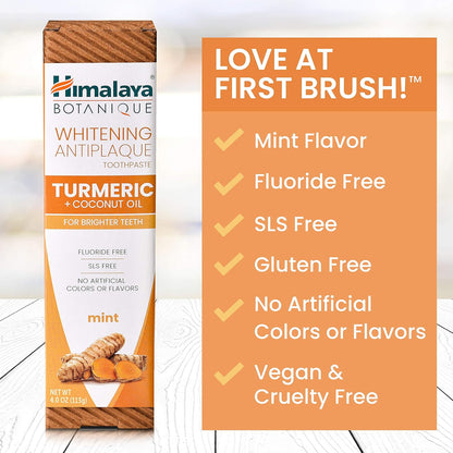 Himalaya Botanique Turmeric Whitening Antiplaque Toothpaste, Mint, 2 Pack