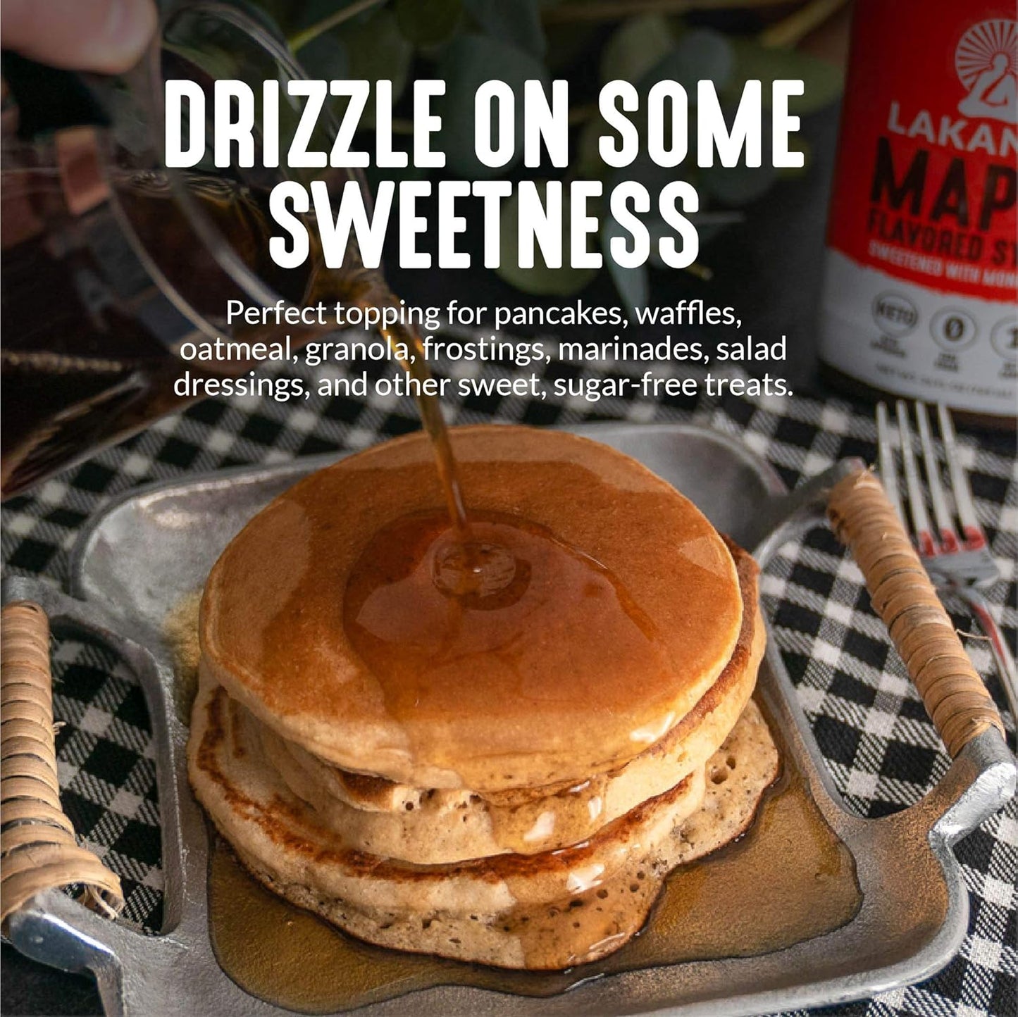 Lakanto Sugar Free Maple Syrup With Monk Fruit & Erythritol For Pancakes, Waffles, Oatmeal, Coffee, Tea, Granola, Frosting & Dressing, Zero Sugar, Keto, Vegan, Gluten Free, 1 G Net Carbs, 13 Fl Oz