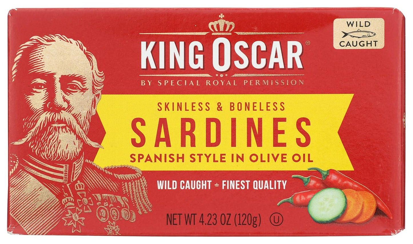 King Oscar Sardines in Water, 4.23 Ounce Cans (Pack of 1( Packaging May Vary), Skinless & Boneless, Wild Caught Canned Sardines, Low Sodium