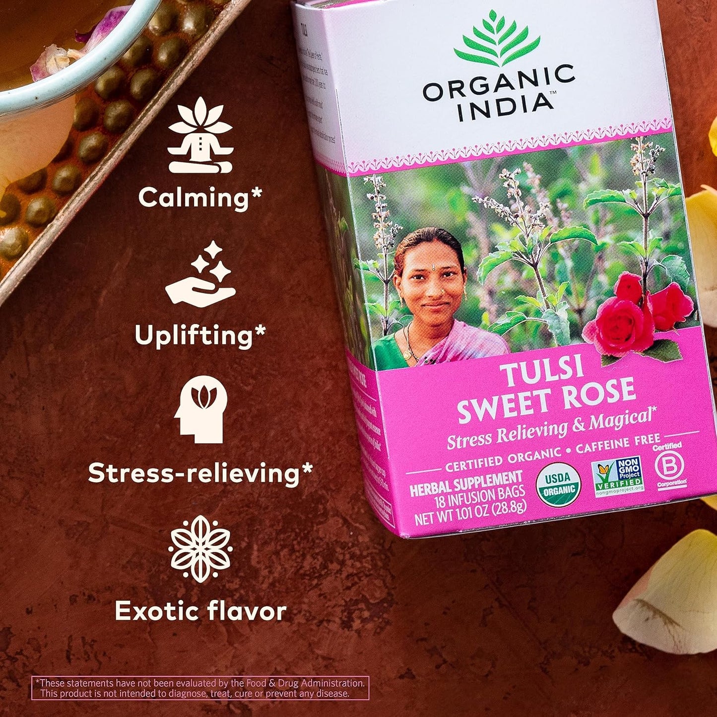 ORGANIC INDIA Tulsi Moringa Tea Bags - Holy Basil, Lemongrass, Moringa Leaves, Stress Relieving & Nourishing, Immune Support Tea, Vegan, Certified Organic, Caffeine-Free - 18 Infusion Bags, 6 Pack