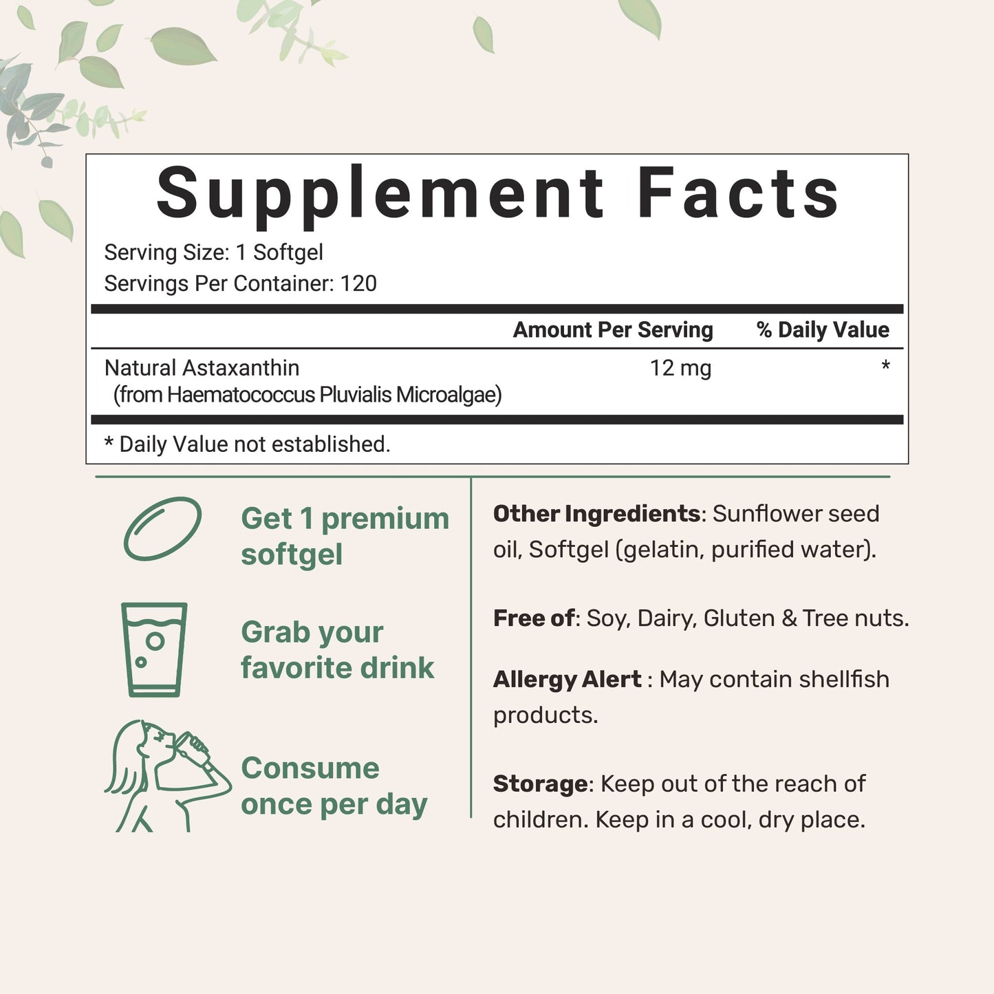 Micro Ingredients Astaxanthin 12mg, 120 softgels