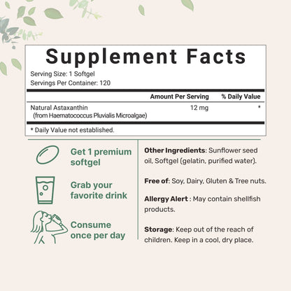 Micro Ingredients Astaxanthin 12mg, 120 softgels
