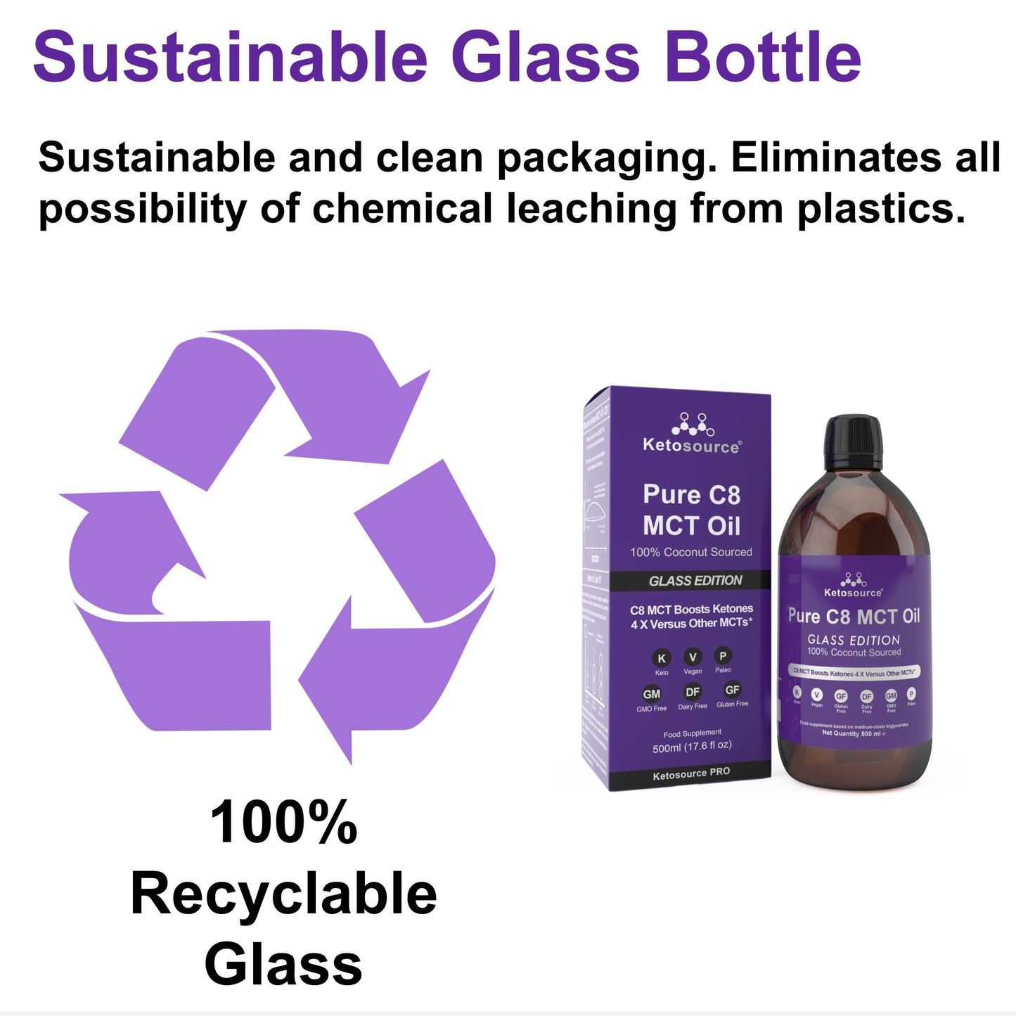 Ketosource Pure C8 MCT Oil Organic (500ml Glass)