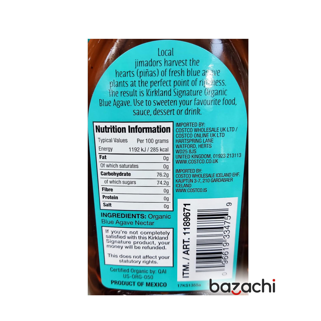 Kirkland Organic Blue Agave ALL Purpose Sweetener, 736ml