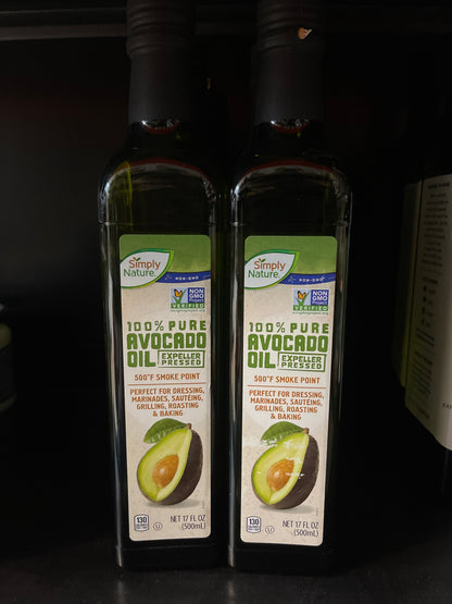 Simply Nature Non-GMO 100% Pure refined Avocado Oil - 17 oz.