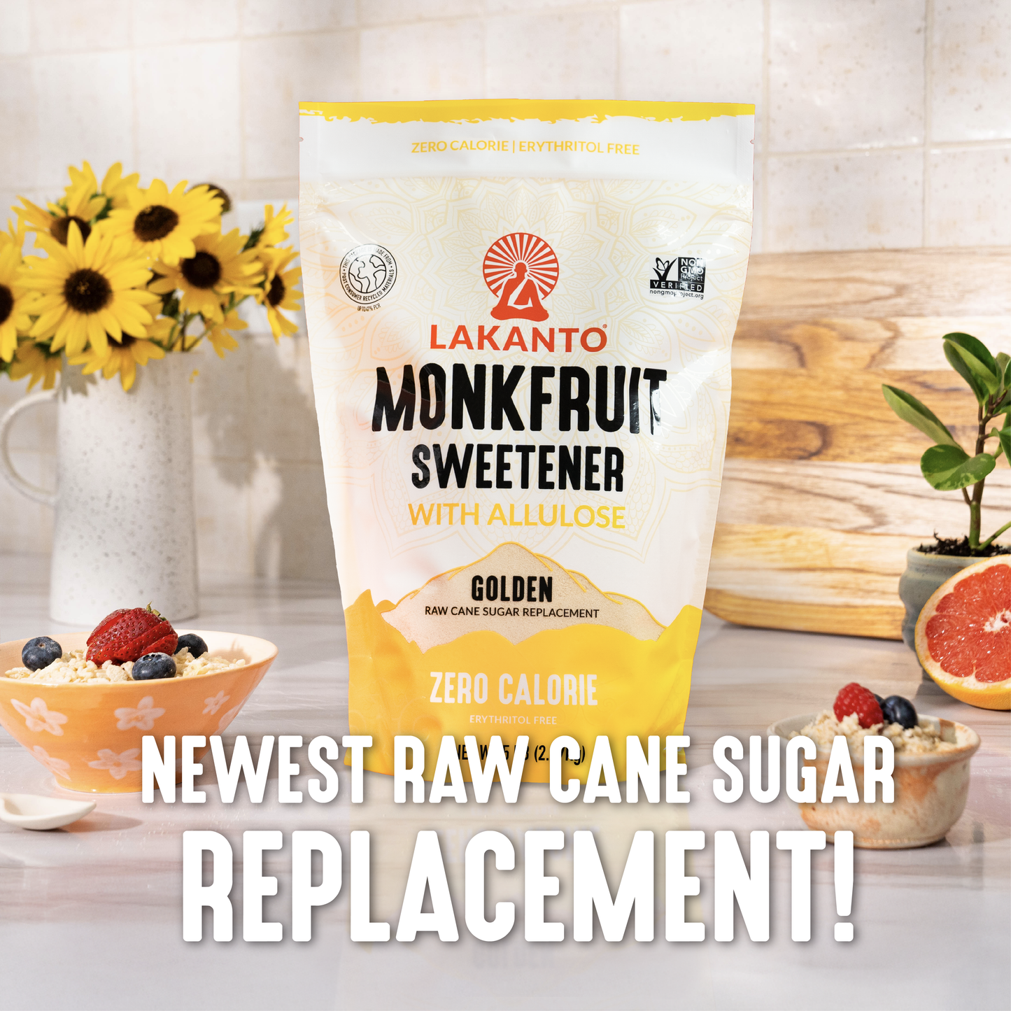 Lakanto Golden Monkfruit Sweetener with Allulose - Raw Cane Sugar Replacement