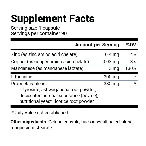 L-Theanine Adrenal Support - 200 mg of L-Theanine - 90 Capsules