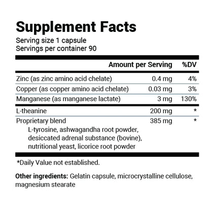 L-Theanine Adrenal Support - 200 mg of L-Theanine - 90 Capsules