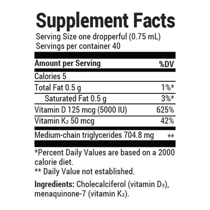 Vitamin D3 and K2 Liquid with MCT Oil – Unflavored – 1 fl oz