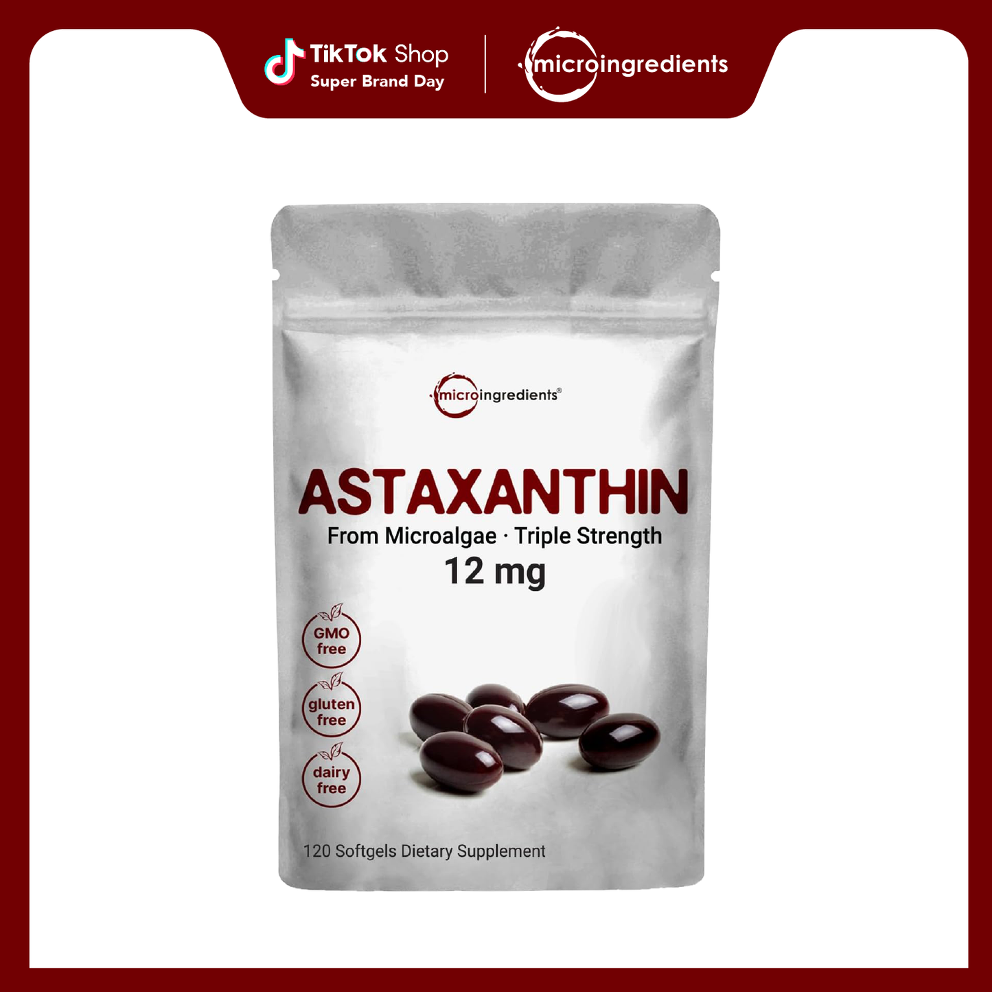 Micro Ingredients Astaxanthin 12mg, 120 softgels