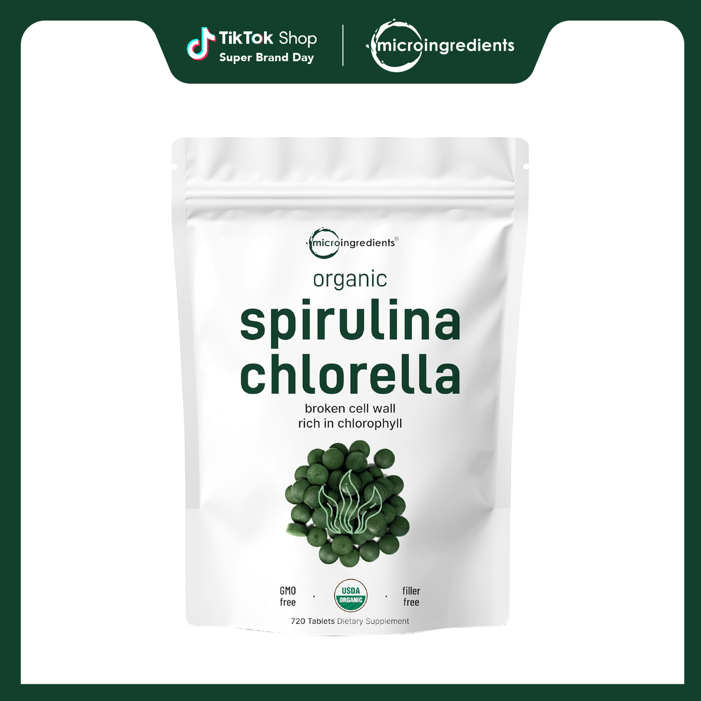 Micro Ingredients Organic Spirulina and Chlorella Tablets