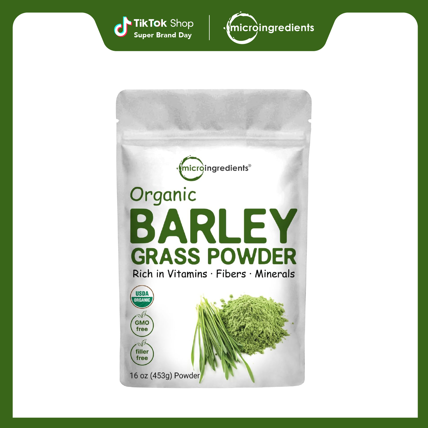 Micro Ingredients Organic Barley Grass Powder, 16oz