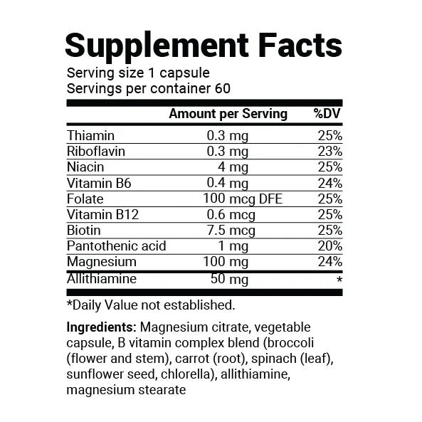 Natural Vitamin B1+ Allithiamine with B Complex Blend - 60 Capsules