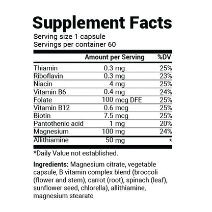 Natural Vitamin B1+ Allithiamine with B Complex Blend - 60 Capsules