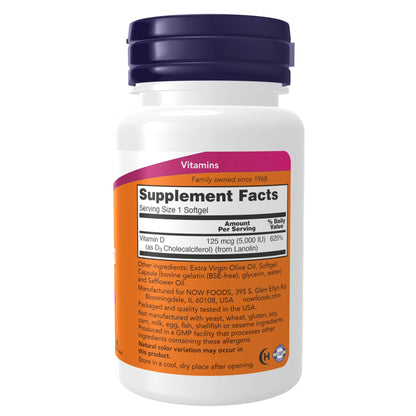 NOW Foods Vitamin D3 5,000 IU – High Potency 120/240 Softgels