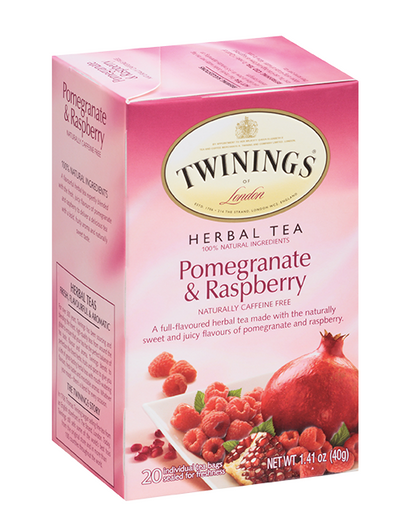 Twinings Pomegranate & Raspberry - Herbal Tea - Net Wt : 1.41 oz (40g) - 20 Individual tea bags